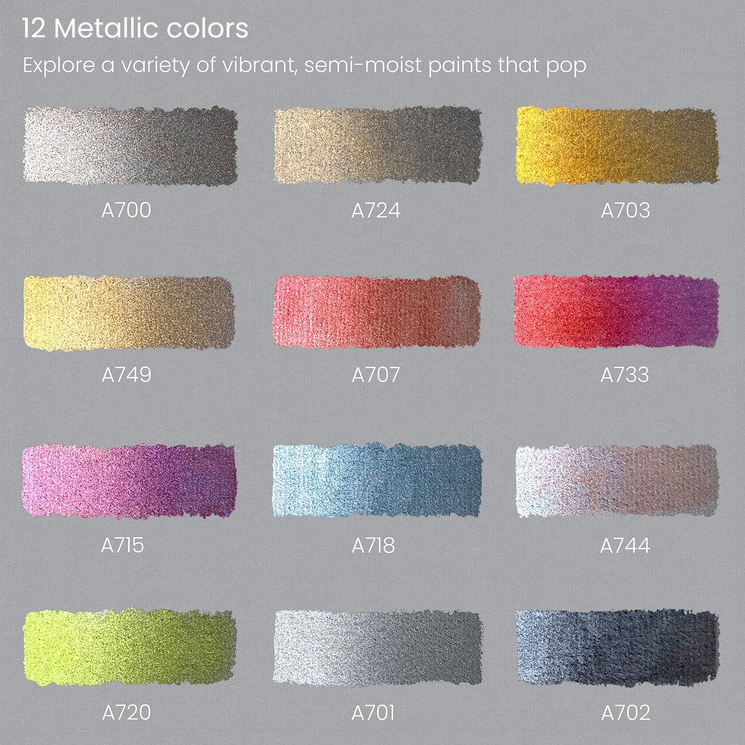 Arteza Metallic & Iridescent Watercolor Paints in Half Pans, Set of 12 Colors, Enchanted Forest Theme